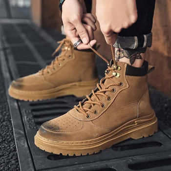 

New Autumn Men Boots Fashion Laceup Shoes Men Casuales Outdoor Work Light Comfortable Breathable Wearable Botas Hombre Zapatos