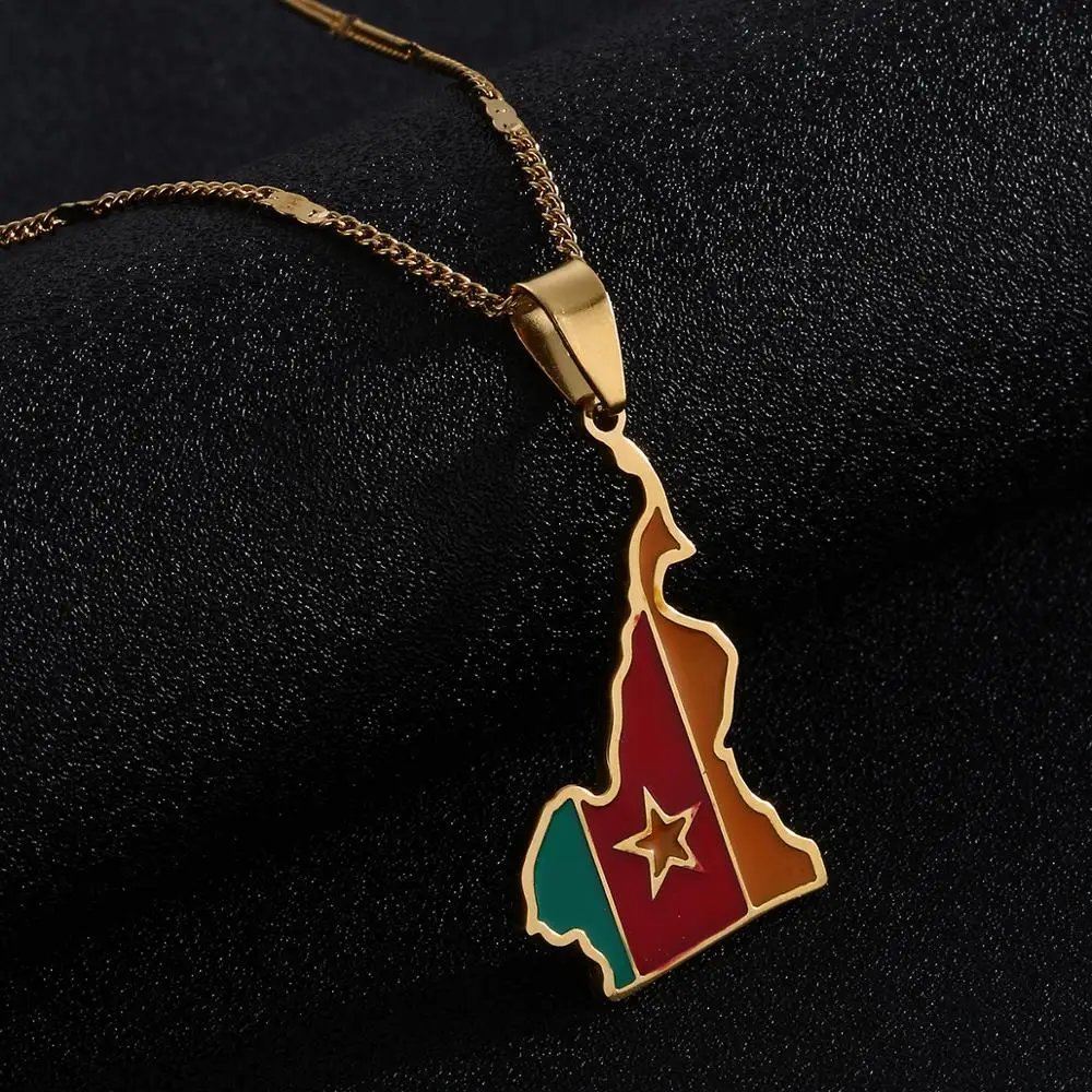 Ожерелья из нержавеющей стали с эмалью картой Камеруна|Ожерелья подвеской| |