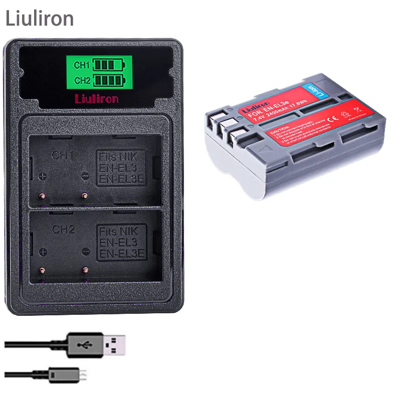charger and 1battery МА/ч. аккумулятор EN-EL3E RU EL3e ENEL3e EL3 EN EL 3E Батарея для Nikon D300S D300 D100 D200 D700 D70S D70 D80s D90 D50 L15 камера - Цвет: charger and 1battery