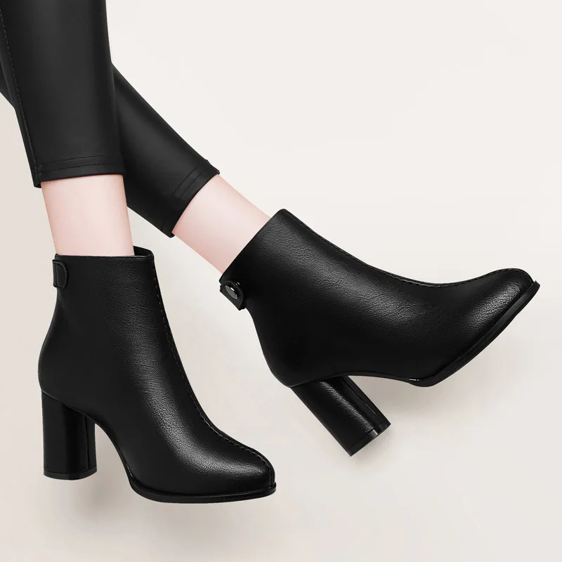 

Europe And America Short Boots Women's 2018 New Style Autumn & Winter Shoe High-Heel round-Toe Ankle Boots Waterproof Platform C