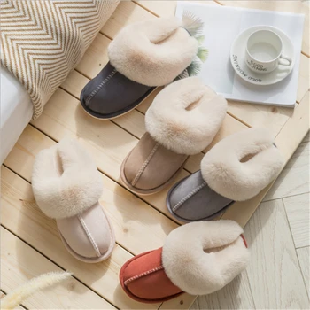 JIANBUDAN Plush warm Home flat slippers Lightweight soft comfortable winter slippers Women's cotton shoes Indoor plush slippers 4