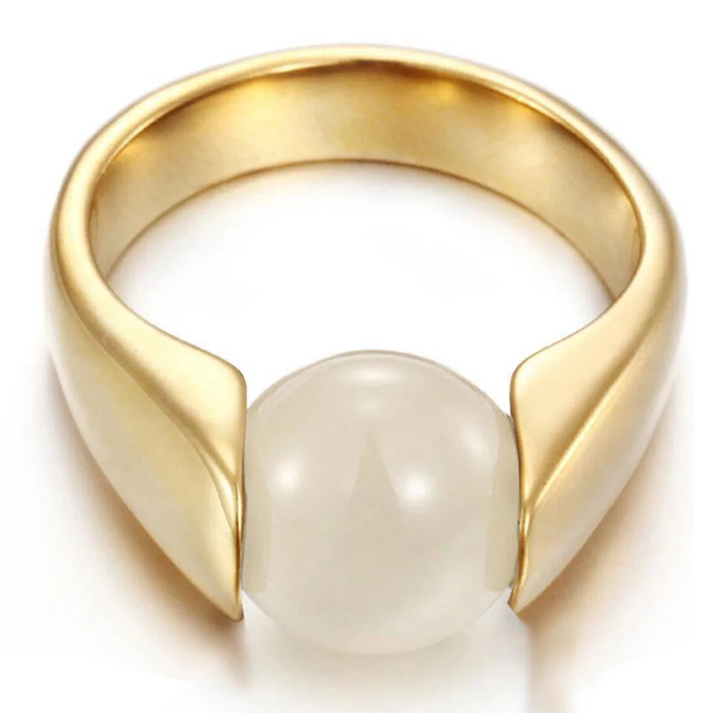 Изысканное круглое многоцветное кольцо из нержавеющей стали с камнем золотого цвета для женщин, Трендовое обручальное свадебное ювелирное изделие CG1296 - Цвет основного камня: Gold White