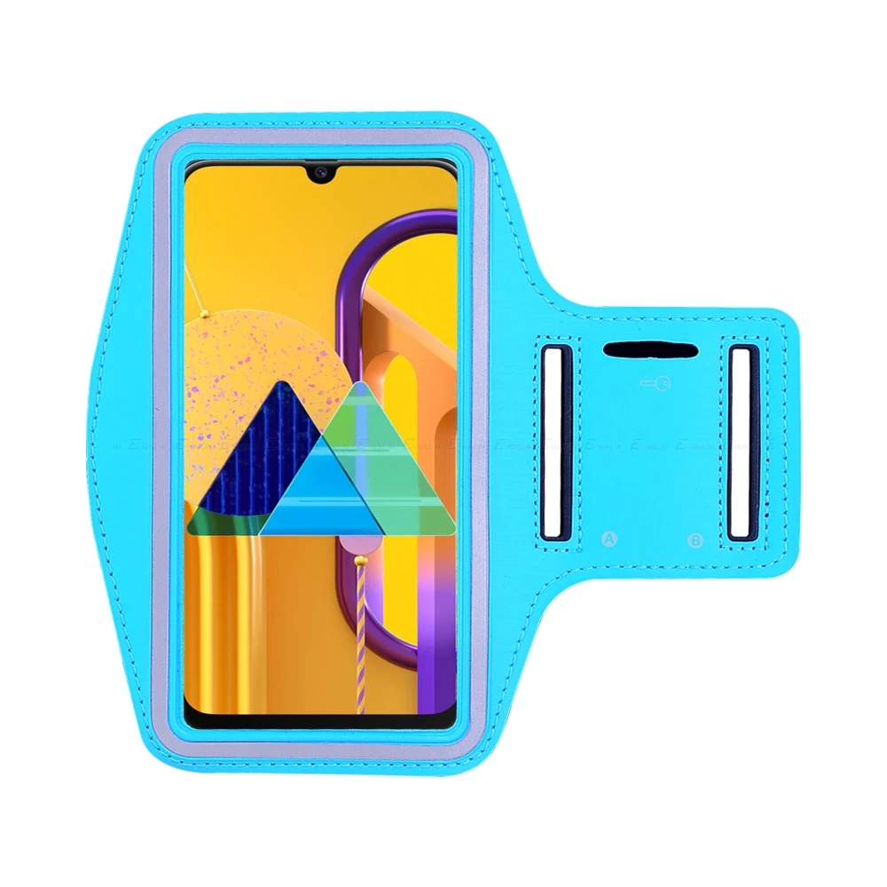Небесно-голубой Sport Gym Running Workout Case Pouch Arm Band For Samsung Galaxy M10 M20 M30 M40 M10s M30s Phone Belt Bag Cover - Цвет: Небесно-голубой