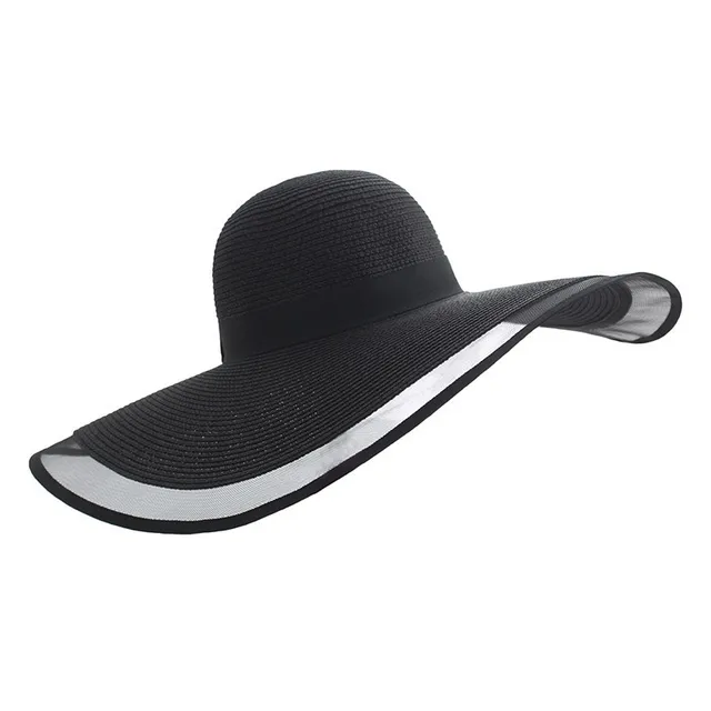Hot 15CM Wide Brim Straw Hat Lace Beach Hats Women Fashion Ladies Summer New 2020 UV Protection Foldable Sun Shade Cap Sun hat 1