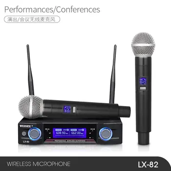 

LX-82 Professional Dual Channels Wirelss Microphone with 2 Handheld Mics for Speech, Karaoke