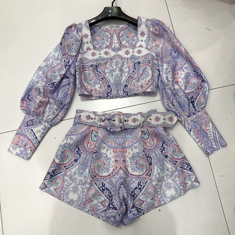 

Two Piece Sets for Woman 2020 Summer New European French Style Elegant Lady High Waist Short Navel Shirt + Ultra Short Hot Pants