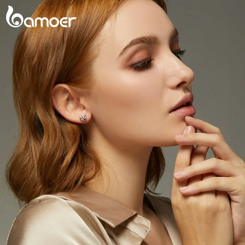 Bamoer GAE303 925 пробы Серебряный ленивый Ленивец серьги гвоздики для женщин фестиваль подарок хорошее ювелирное изделие корейский милый стиль девушка серьги