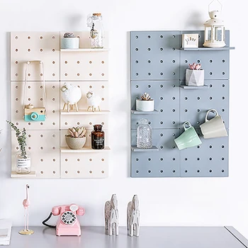 

Durable DIY free perforated wall shelf Plastic Hole Board Storage Shelf With Sticker Hanging Hooks Home Organizer Drop shipping
