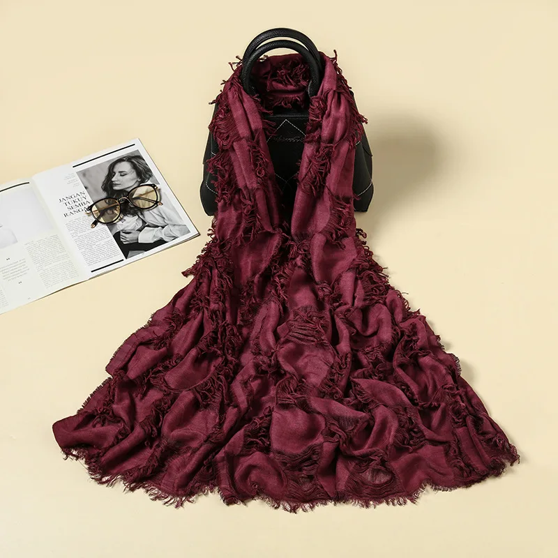 Большой шарф с бахромой 200 см * 70 зимний теплый женский дизайнерский сшитый