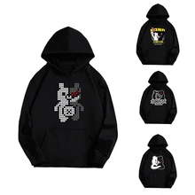 

Cartoon Game Pirnted Men and Women Hoodies Black White Bear Anime Peripheral Hooded Sweatshirt Fashion Street Vintage Pullovers