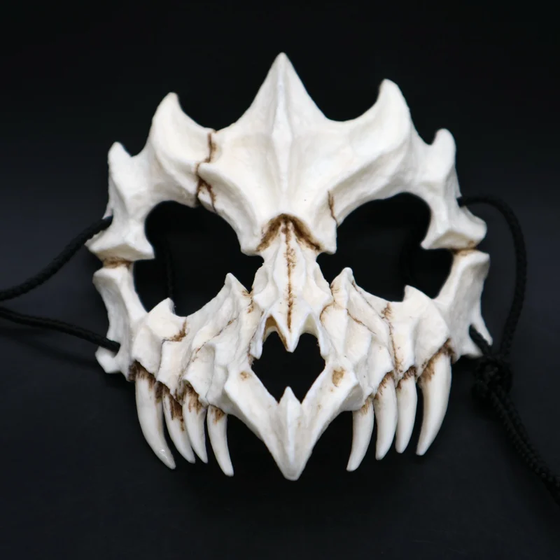 

Halloween Resin Bone Mask Japanese Gods Style Cosplay Mask Half Face Covered Happy Halloween Performance Art Mask
