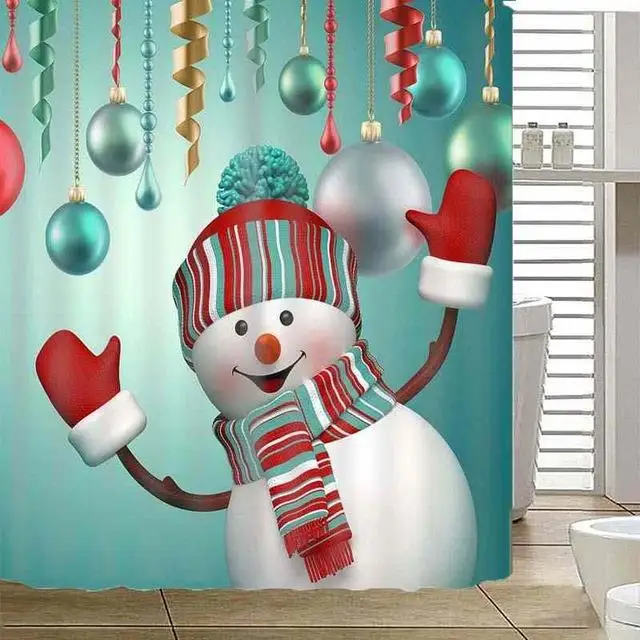 01 Curtains Merry Christmas набор для ванной Снеговик Дед Мороз Санта колокольчик лося узор водонепроницаемый Душ шторы Туалет крышка коврик нескользящий ковер - Цвет: 01 Curtains