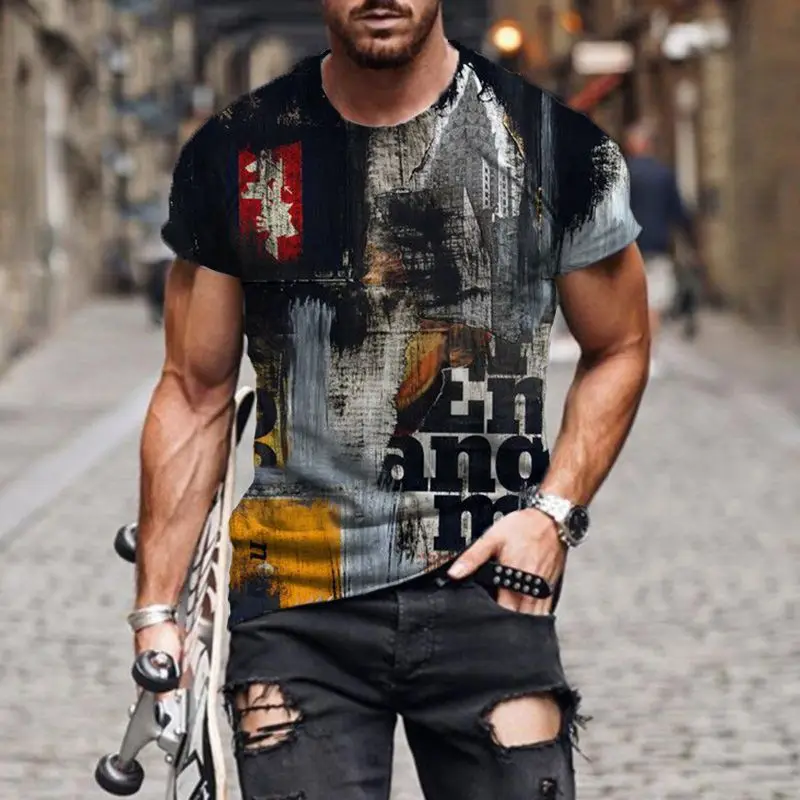 

2021 summer new 3D digital graffiti print short sleeve men's T-shirt oversized t shirt graphic