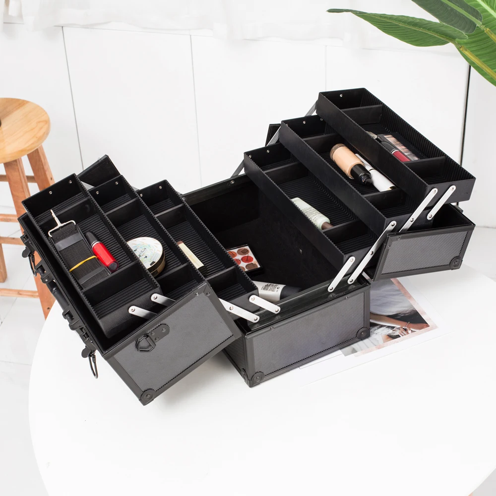  Makeup Case Professional Adjustable 6 Trays Cosmetic Cases Makeup Storage Organizer Box with Lock a