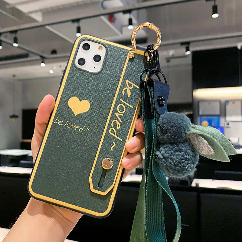 For Oneplus 7T Pro MKS green gold be loved smile wave point with plush rabbit strap holder Case 7 | Мобильные телефоны и