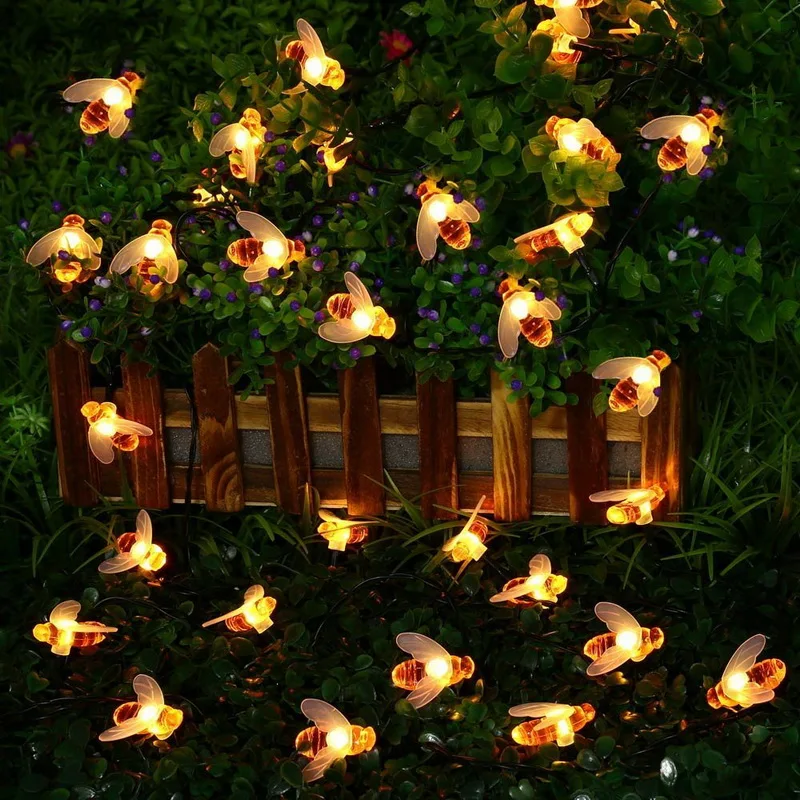 

Solar Powered Cute Bee Led String Fairy Light Bee Outdoor Garden Fence Patio Christmas Garland Lights