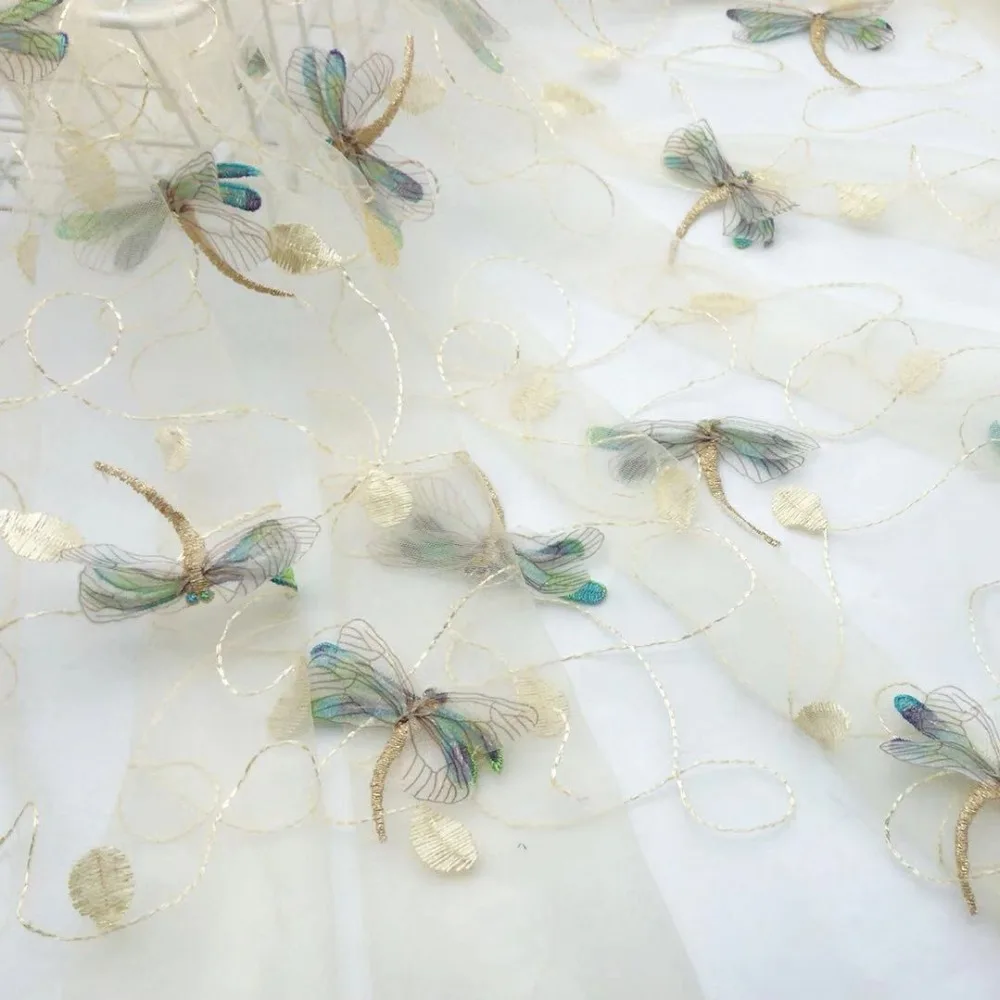 100x130 см разноцветная трехмерная вышивка Стрекоза сетка газ, кружево, ткань diy свадебное платье юбка одежда шитье ремесло