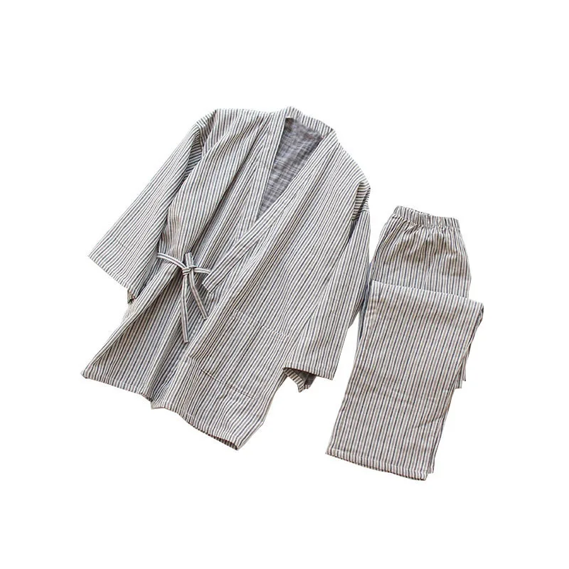 Кимоно мужское из хлопка юката японская Пижама одежда для сна халат и штаны сауна