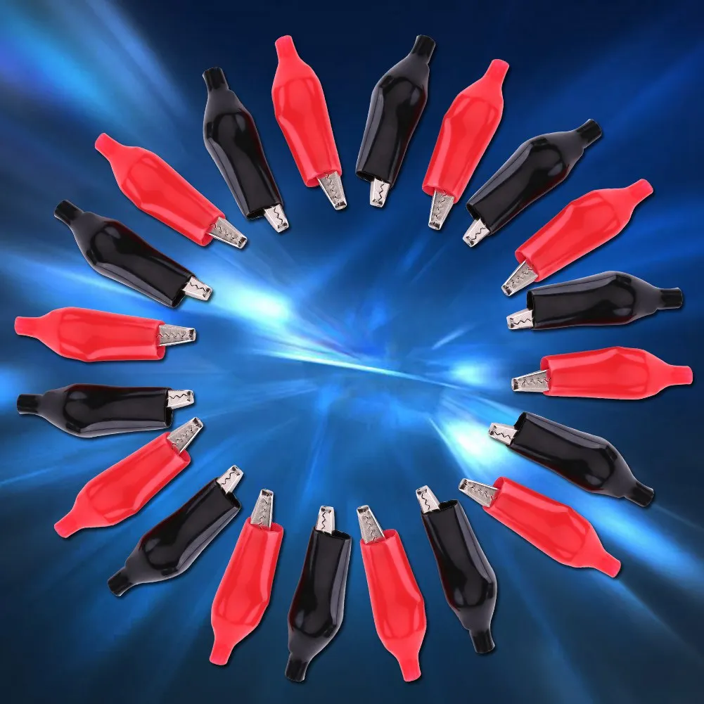 

20pcs 45MM Metal Alligator Clip Crocodile Electrical Clamp for Testing Probe Meter Black&Red With Plastic Boot Car Auto Battery