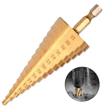 

3pc HSS Step Drill Bit 4-12/20/32mm Tool Bit Hexagonal Handle Step Drill Taper Titanium Coated Metal Hex Core Drill