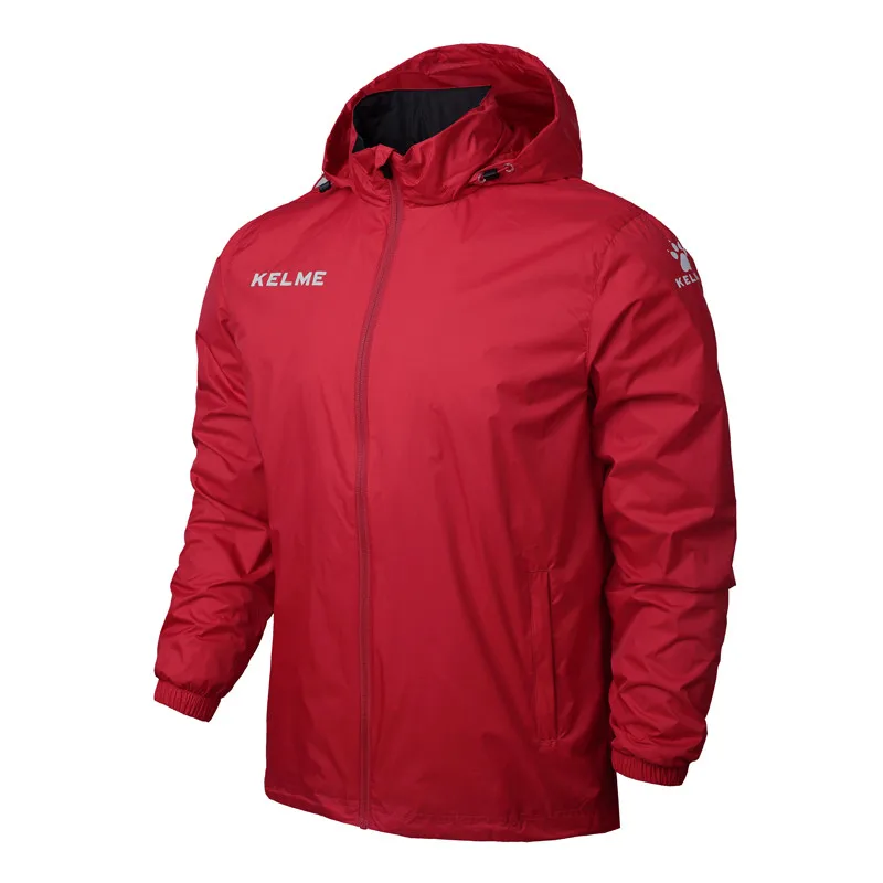 Red KELME, Спортивная мужская и женская футбольная куртка, тренировочная куртка для бега, пешего туризма, водонепроницаемые плащи, куртка с капюшоном, верхняя одежда K15S604 - Цвет: Red