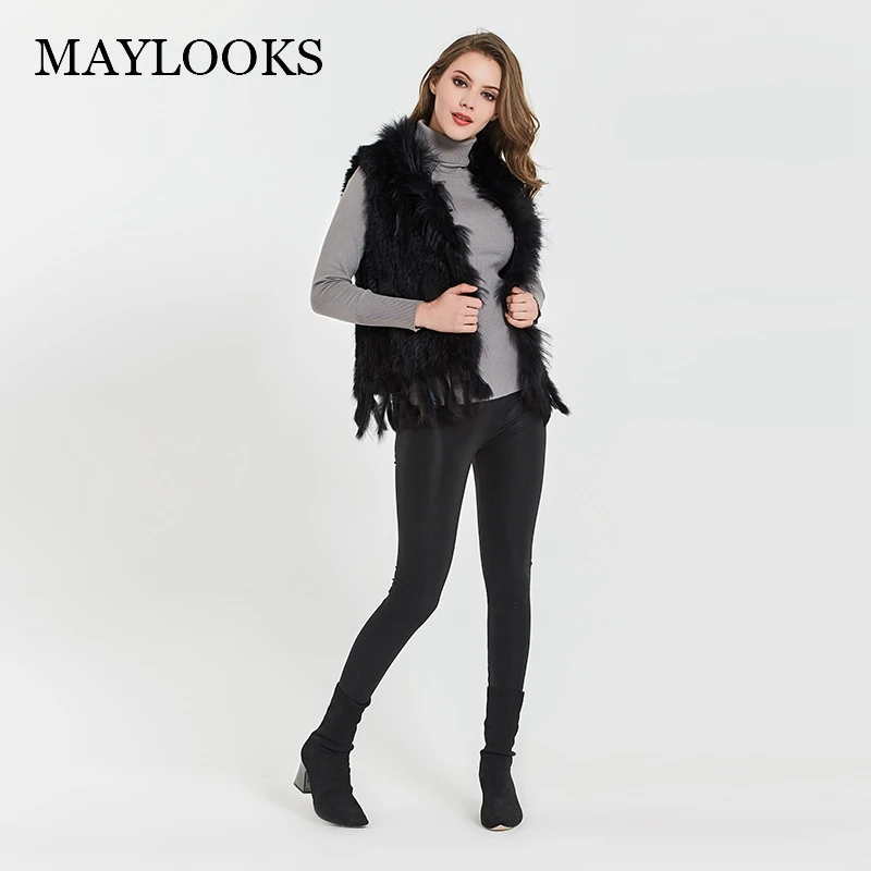 Женский жилет maylook из натурального кроличьего меха с воротником енота Зимняя