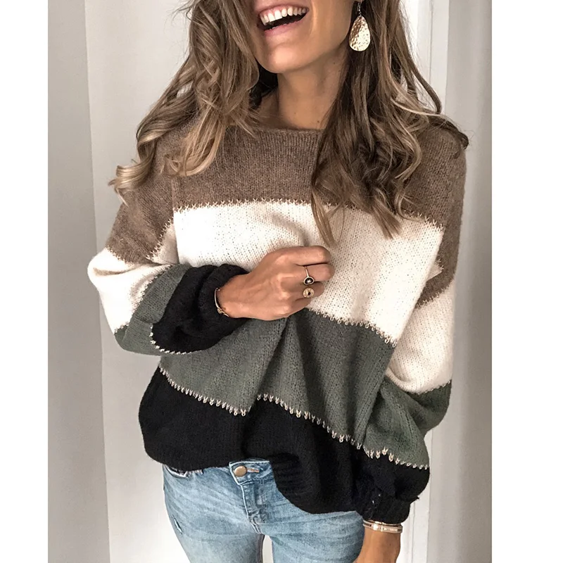 Taniafa Женский пуловер с круглым вырезом, свитер, зимний теплый Модный пуловер, вязаный трикотаж размера плюс S~ 5XL