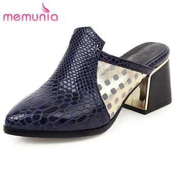 

MEMUNIA 2020 new arrival square high heels shoes ladies pointed toe slip on summer concise mules women pumps big size 43