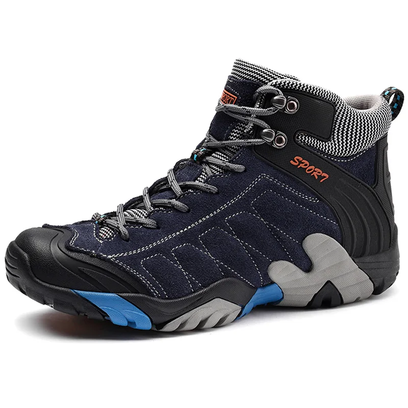 blue no fur Winter plus velvet cotton shoes men's sneakers High heal men's shoes snow boots Outdoor casual Warm shoes Winter Lace up boot - Цвет: blue no fur