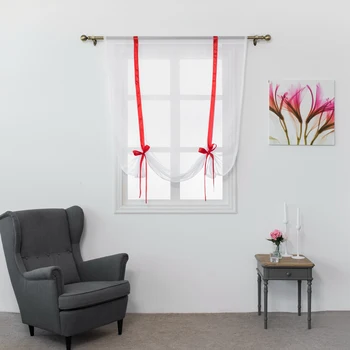 

Solid Color Rod Style Roman Curtains for Kitchen Window Living Room Bedroom Fashion Stripe Voile Tulle