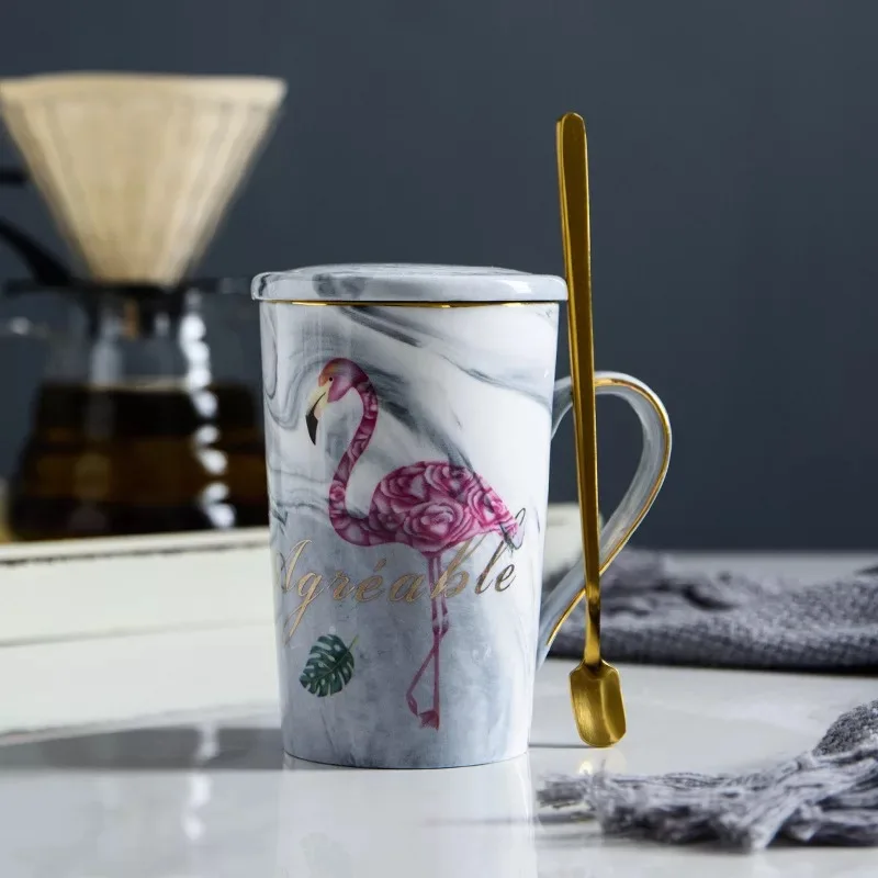 Mr Mrs фламинго, пара чашек и кружек, Подарочная коробка, керамическая кофейная кружка с мраморным узором, домашняя посуда для напитков, подарок для влюбленных, свадебный подарок - Цвет: 1 pcs Gray
