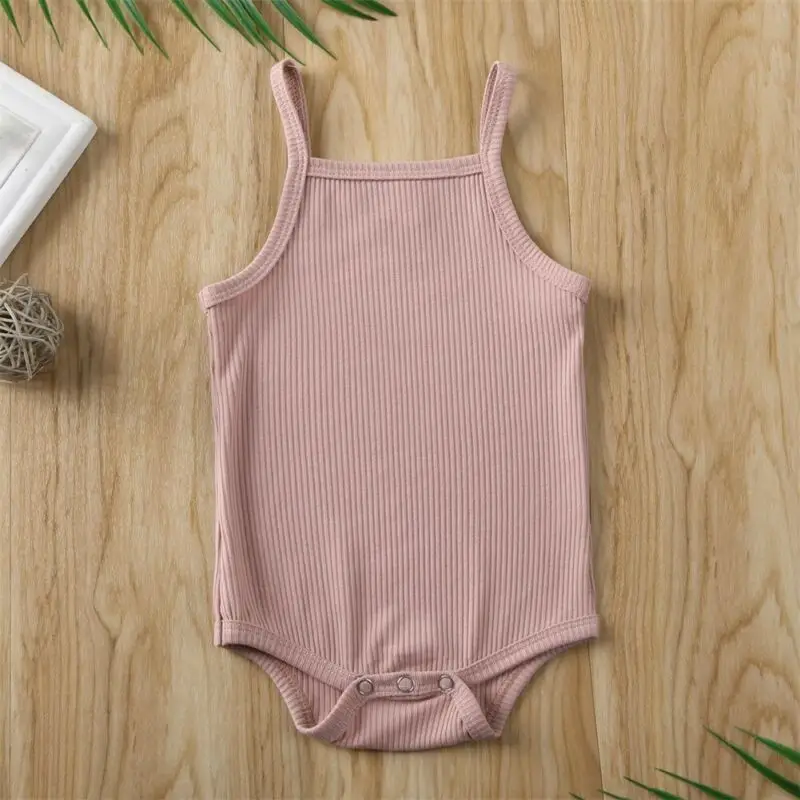 2020 Infant Baby Square Collar Bodysuits Newborn Baby Boy Girl Sling Romper Bodysuit Jumpsuit Outfit Clothes Set