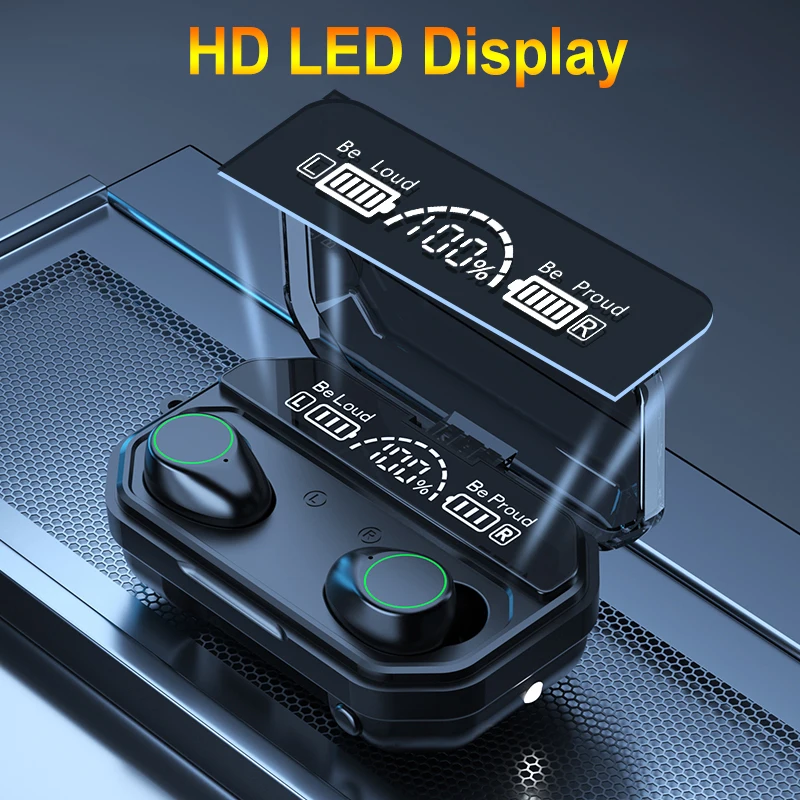 TWS V5.1 Bluetooth Earphone Wireless Headphones Stereo Sport Earbuds HD LED Display Headset with Mic Flashlight Power Bank 2000