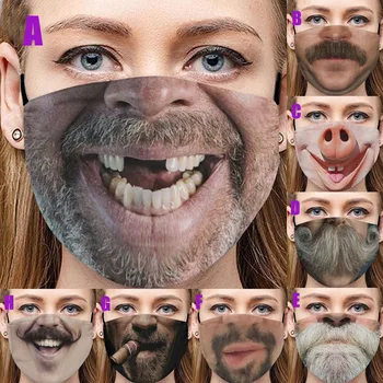 Маска для лица с усами, бородой, моющаяся, многоразовая, удобная ткань с принтом на заказ, маска для Хэллоуина, многоразовые респираторы, мас...