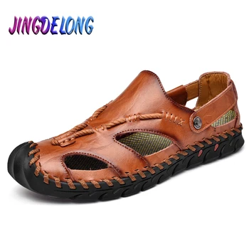 

Classic Summer Classic Mens Gladiator Sandals Leather Outdoor Male Summer Slippers Comfortable Breathable Mens Beach Sandals 48