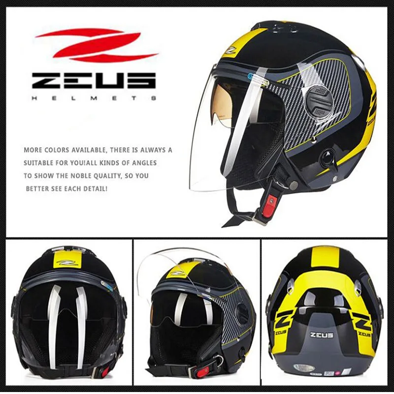 Новинка ZEUS 3/4 лицевые мотоциклетные шлемы ZS-202FB ABS защитные двойные линзы мотоциклетный шлем внутренние солнцезащитные очки с ПК линза козырек