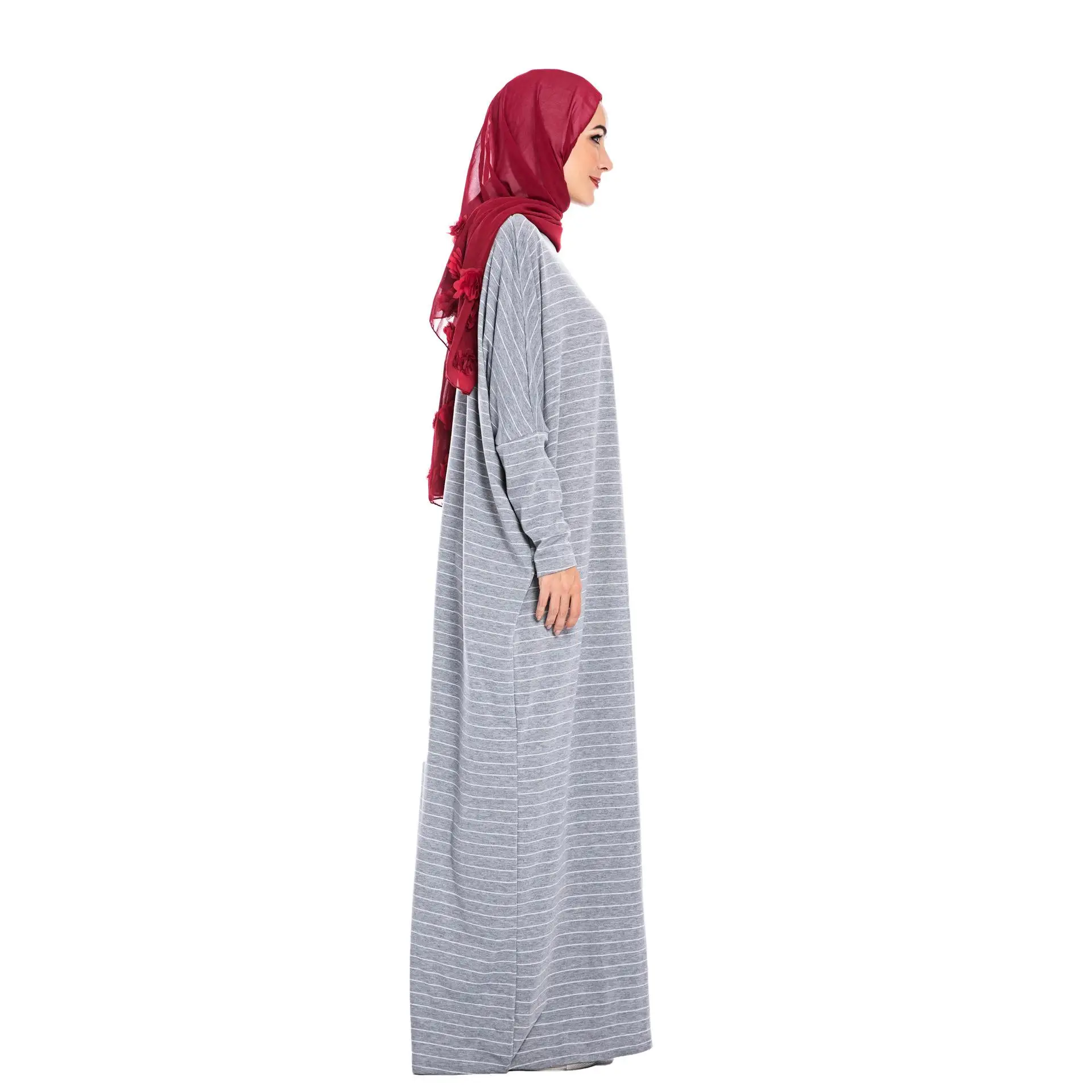 Striped Abaya Dubai Kaftan Muslim Women Dress Batwing Sleeve Jilbab Islamic Robe Farasha Caftan Arab Ramadan Abayas OversizeD