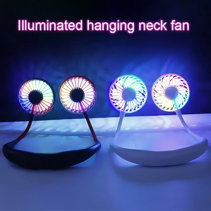 

USB Portable Fan Hands-free Neck Hanging USB Charging Mini Portable Sports Fan 3 Gears Usb Air Conditioner Fans With Light Fan