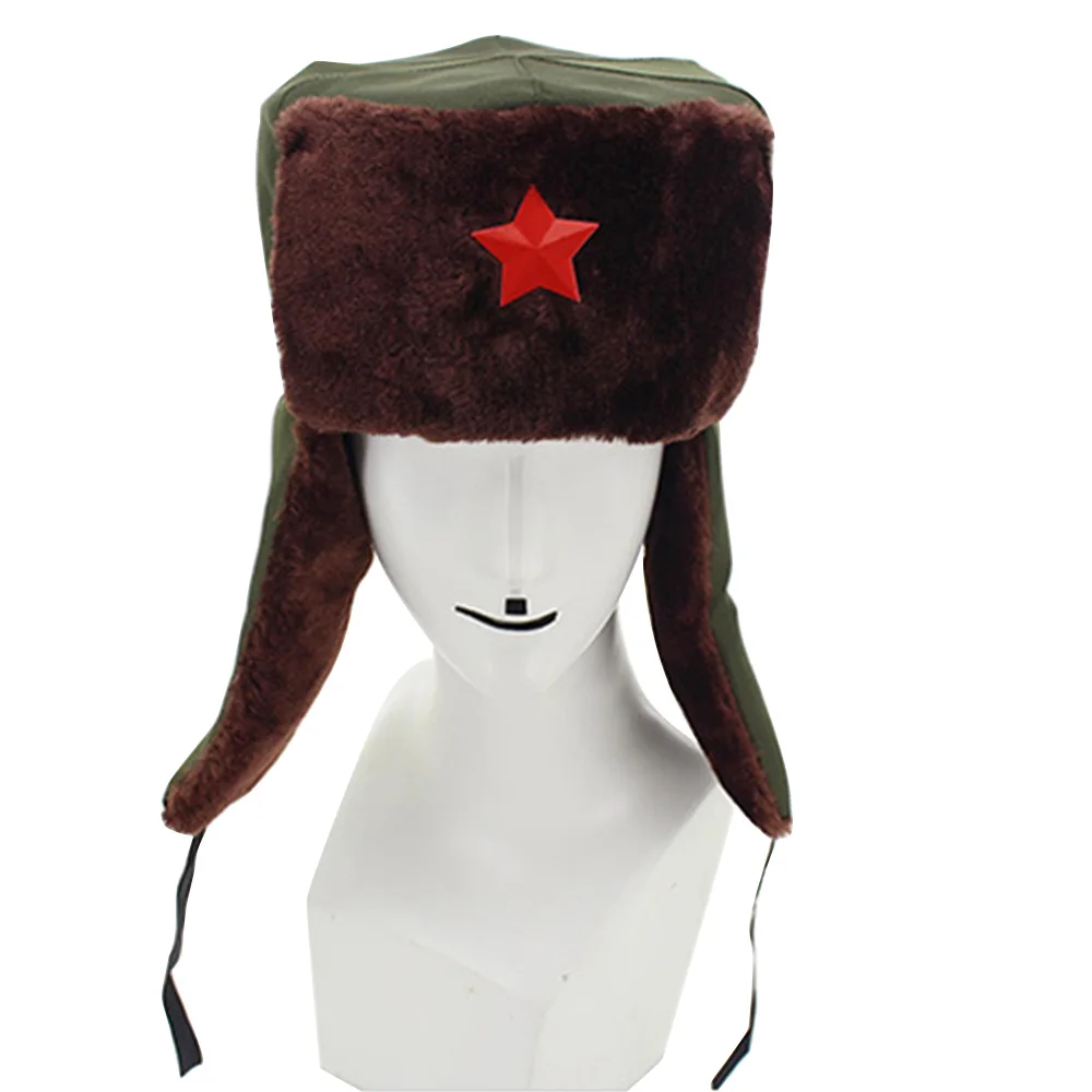 Китайский Русская Армия Trooper Hat Ushanka Зимняя Зеленый Теплый Cap С Красной Звезды, Знак