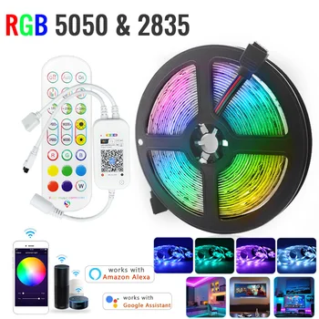 

GBKOF Music Wifi LED Strip Lights 20M RGB 5050 SMD Flexible Ribbon Waterproof RGB LED Light 5M 10M 15M Tape Diode DC 12V Adapter