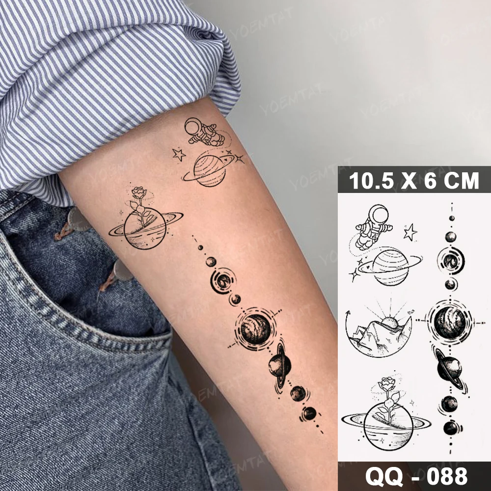 Transferable Waterproof Temporary Tattoo Sticker Earth Starry Sun Moon Galaxy Line Flash Tatto Woman Man Kids Child Fake Tatoo