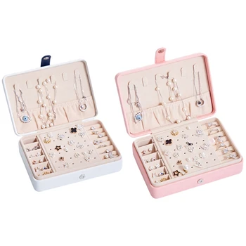 

2 Pcs Pu Box netic Buck Bracelet Earrings Necklace Rings Jewellery Storage Case Casket Cabinet-Pink & White