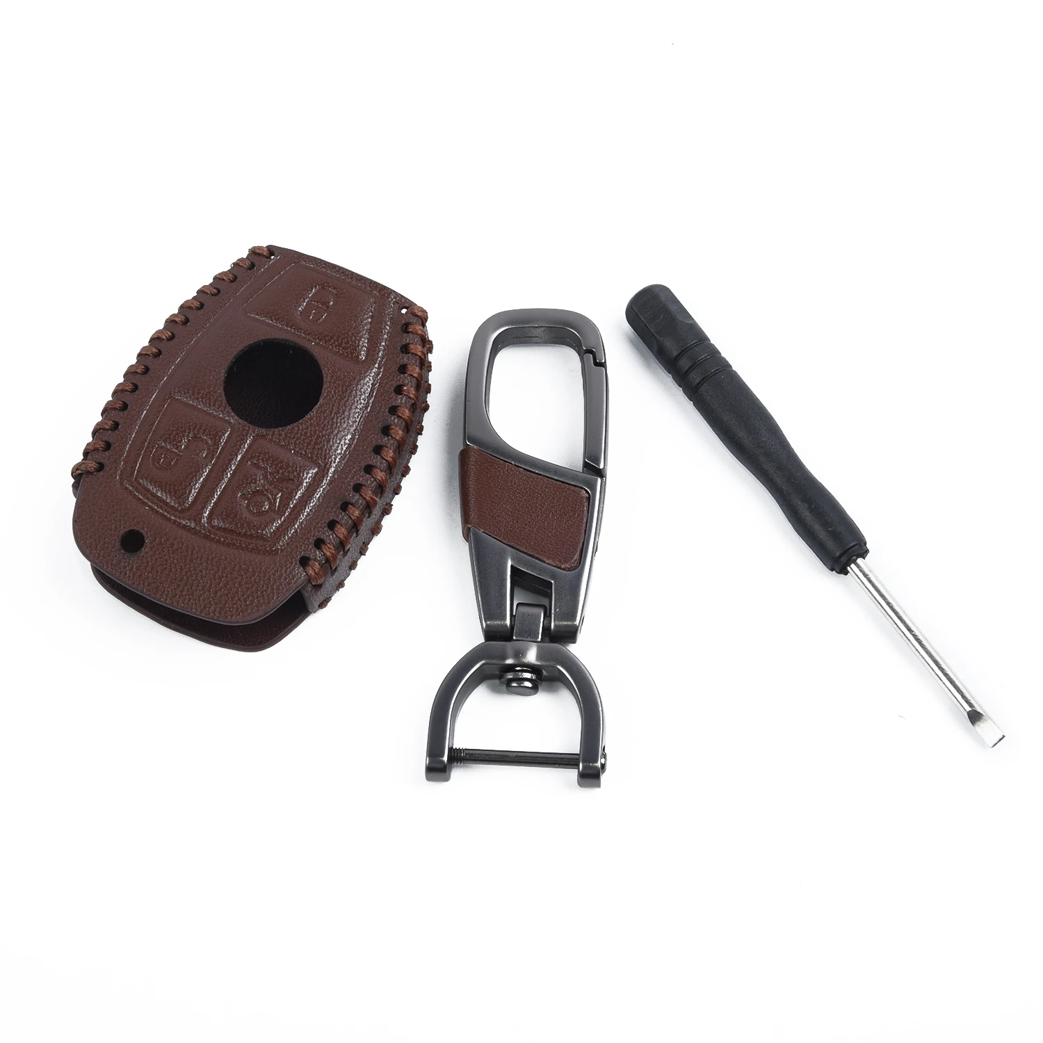 Брелок для ключей с дистанционным управлением, защитный чехол-держатель, 3 кнопки, автомобильные аксессуары из натуральной кожи
