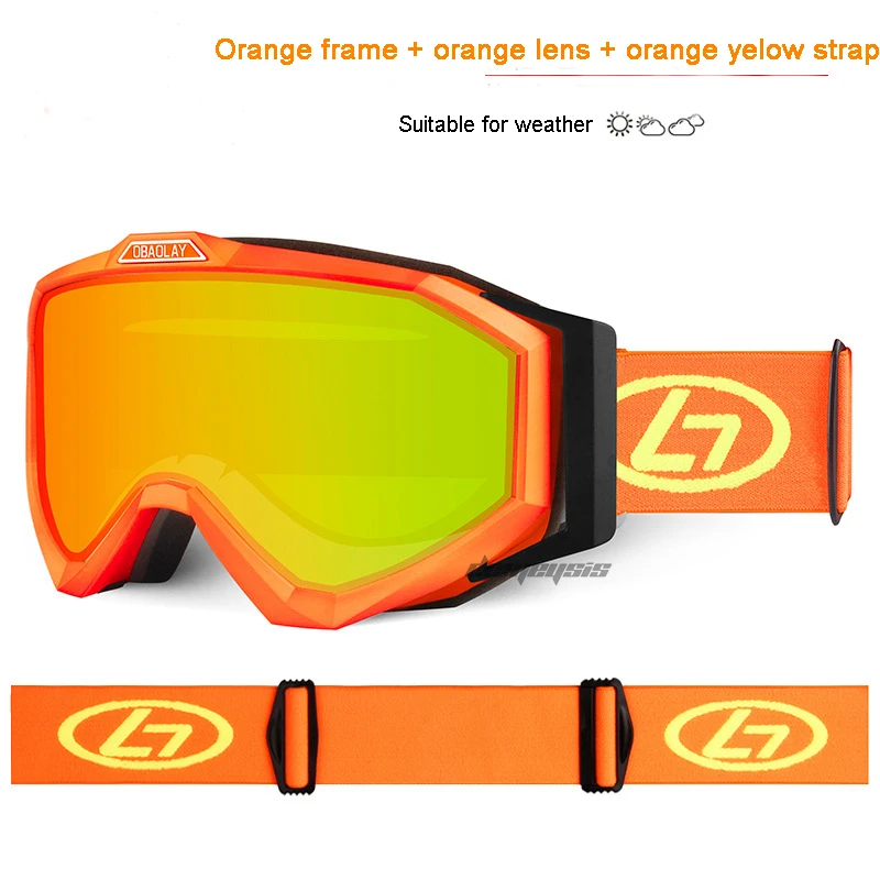 Лыжные очки для мужчин и женщин, анти-туман, анти-УФ очки для сноуборда, защитные ветрозащитные очки для катания, аксессуары для лыж, очки - Цвет: orange frame