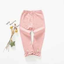 Тонкие осенние леггинсы принцессы; брюки для маленьких девочек; детские длинные штаны с оборками и рисунком утки; леггинсы; WT763