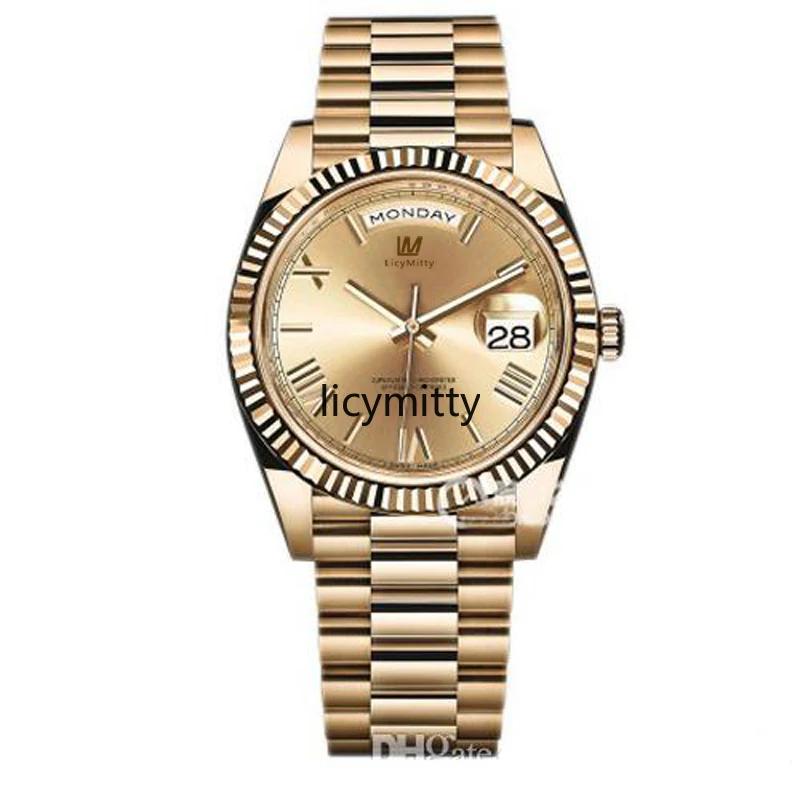 Reloj de lujo para hombre, cronógrafo mecánico automático con fecha de día, cristal de zafiro, acero inoxidable sólido, esfera amarilla, a la moda
