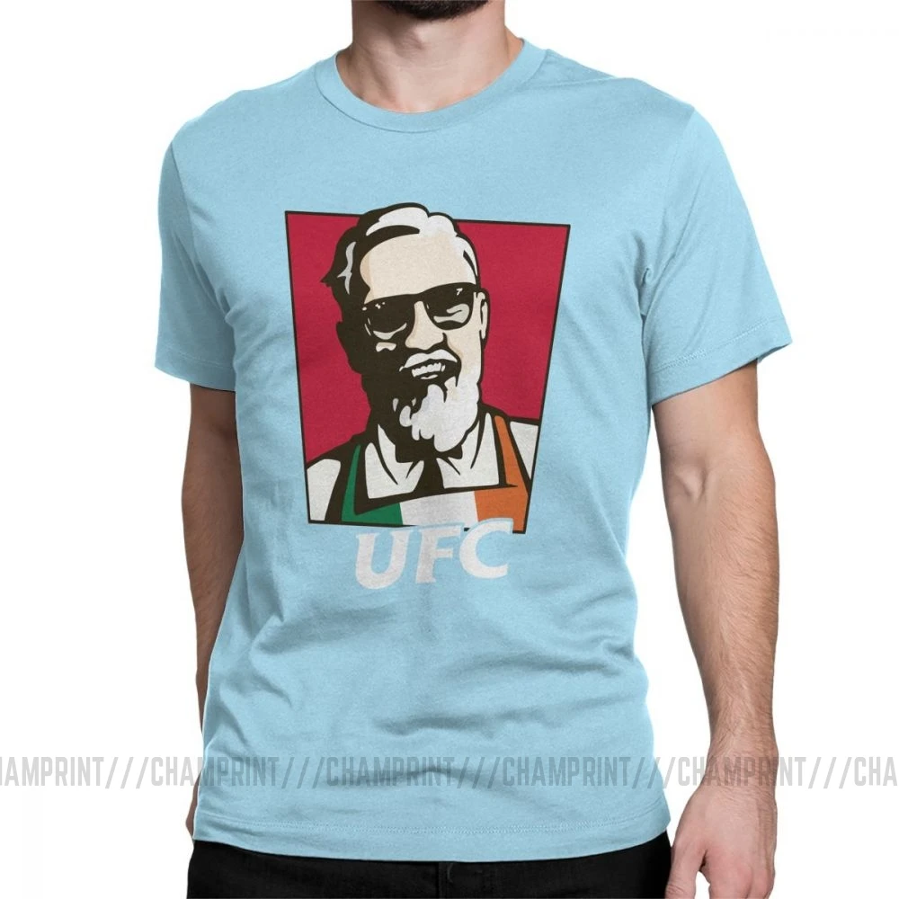 Король Конор Макгрегор MMA KFC креативная хипстерская футболка для мужчин с коротким рукавом топы серые футболки из чистого хлопка футболки с круглым вырезом - Цвет: Небесно-голубой