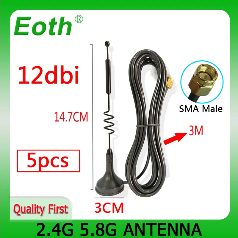 Eoth 5pcs 2.4G 5.8G  LTE Antenna 12dbi SMA Male Connector Aerial 698-960/1700-2700Mhz IOT magnetic base 3M Clear Sucker Antena top hifi rhodium plated rca to xlr male to male balacned audio interconnect cable xlr to rca cable with cardsa clear light usa