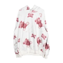 Женский пуловер с капюшоном и принтом медведя; цвет белый, розовый; сезон весна-осень; H0072