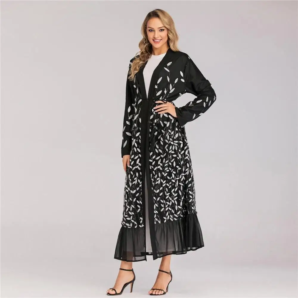 Дубай abaya кимоно кружева вышивка открытый кафтан леди мусульманское платье макси кардиган jilbaw ислам платье с длинным рукавом Одежда